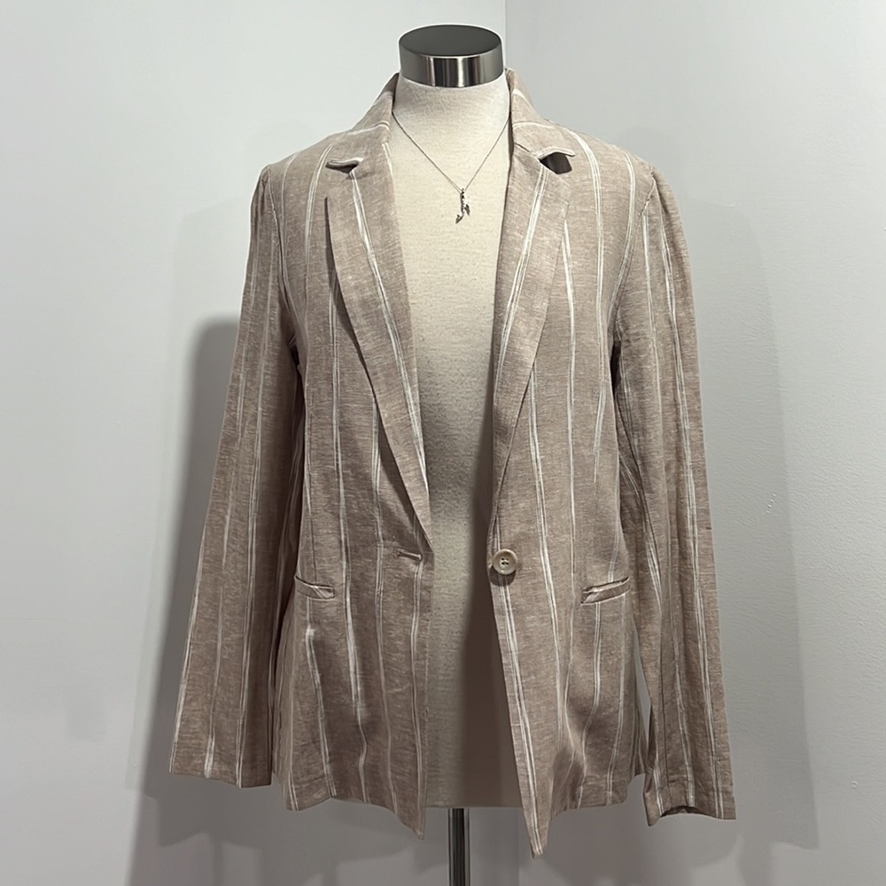 NWT ANTHROPOLOGIE DREW Striped Linen Cotton Blazer Sz Small